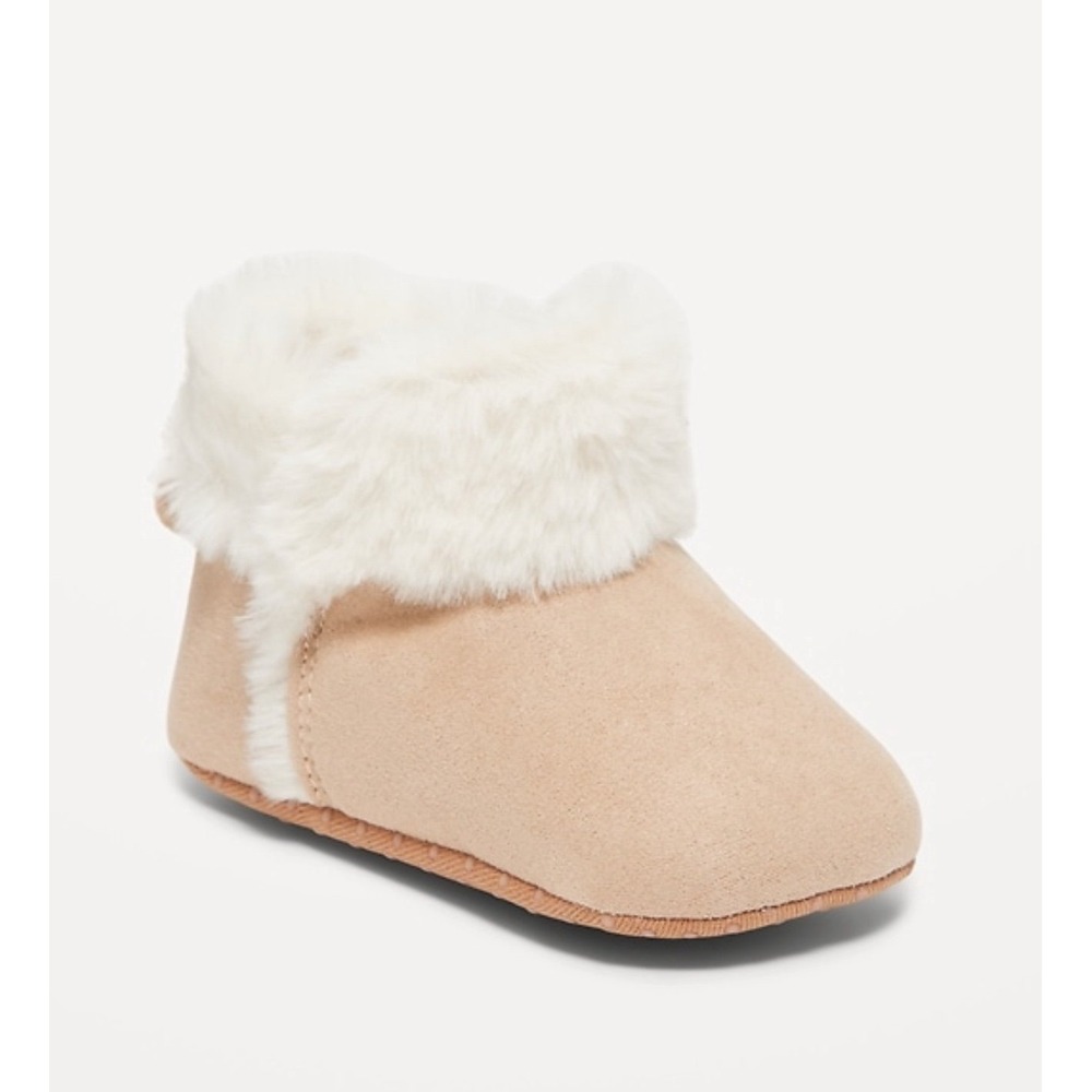Faux-Suede Fold-over Faux Fur Booties for babies